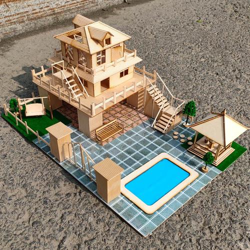 别墅沙盘建筑模型材料包冰棍diy手工制作拼装房子木质屋木棒木棍-标题